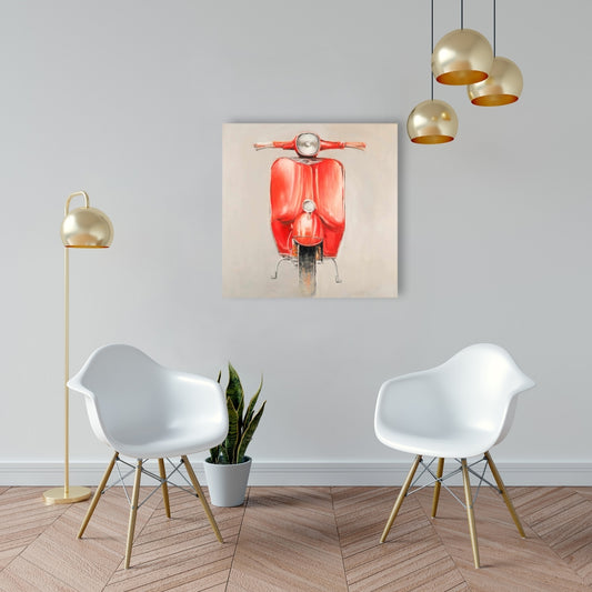 Small Red Moped Canvas | Motorcycle Art | Home Decor