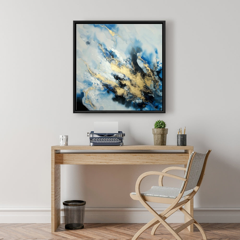 Blue Marble Modern Abstract Framed Canvas - Home Decor Art