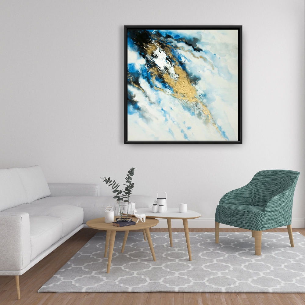 Blue and Gold Marble Canvas - Modern Framed Bedroom Decor
