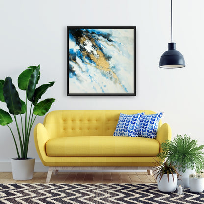 Blue and Gold Marble Canvas - Modern Framed Bedroom Decor