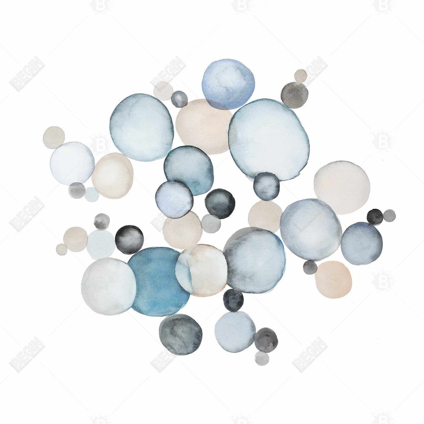 Round Pebbles Blue Abstract Canvas | Framed Home Decor