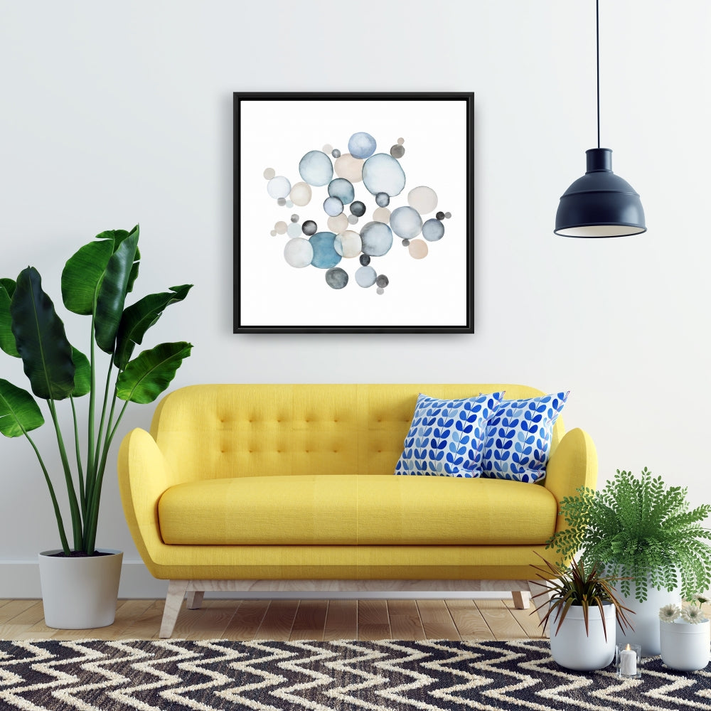 Round Pebbles Blue Abstract Canvas | Framed Home Decor