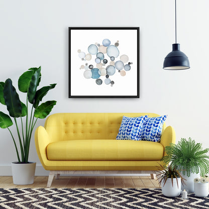 Round Pebbles Blue Abstract Canvas | Framed Home Decor