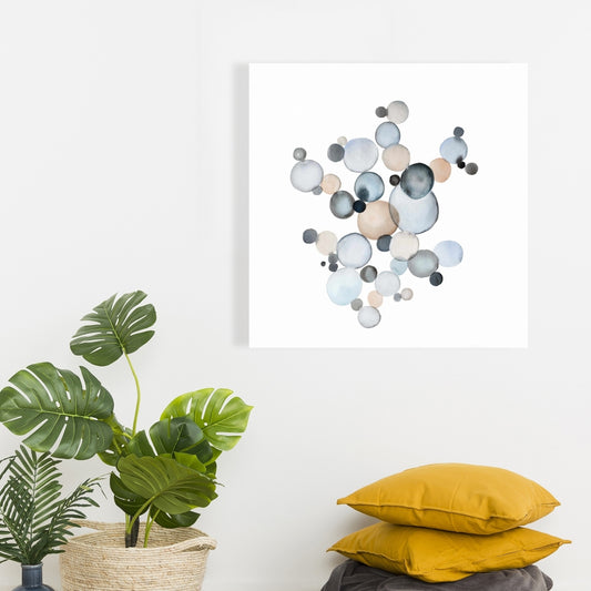 Toile abstraite bleu à bulles grisâtres - Décoration de chambre
