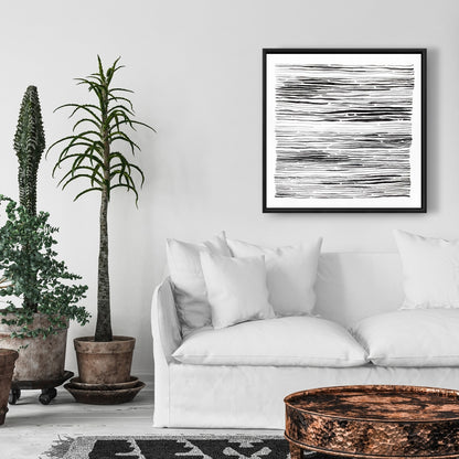 Toile abstraite « Gray Grooves » | Décoration murale encadrée blanche