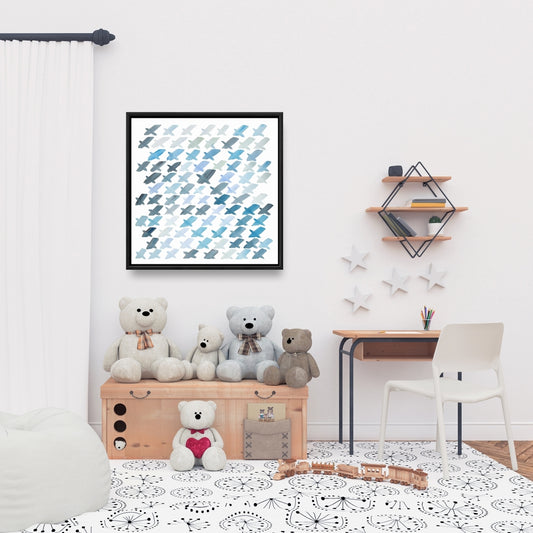 Blue Minimalist X Pattern Canvas | Bedroom Home Decor Art