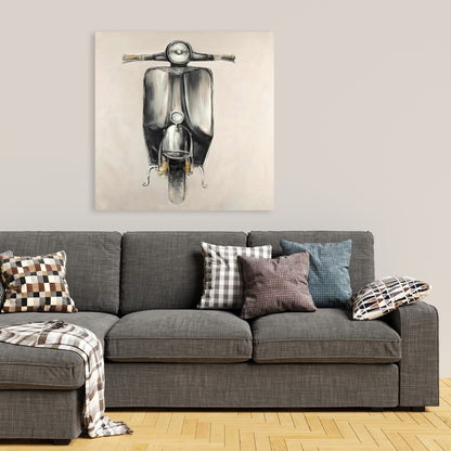 Small Black Moped Vintage Motorcycle Canvas - Home Decor Art