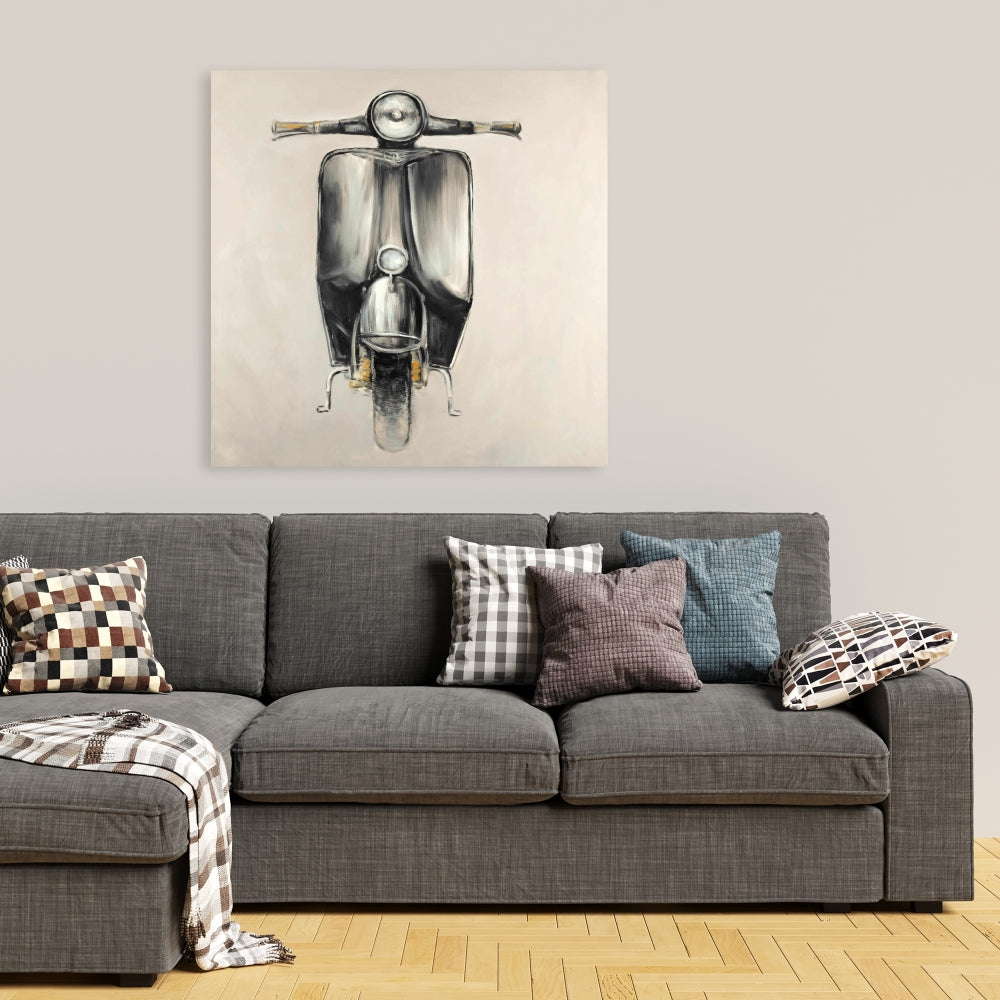 Small Black Moped Vintage Motorcycle Canvas - Home Decor Art