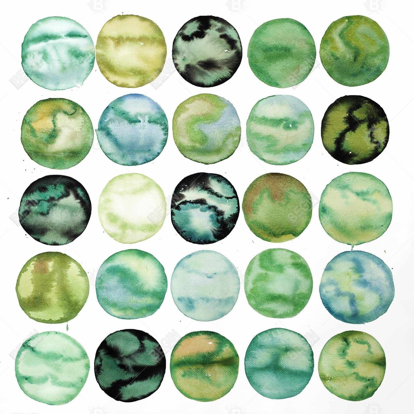 Toile encadrée minimaliste Cercles verts – Décoration de chambre à coucher