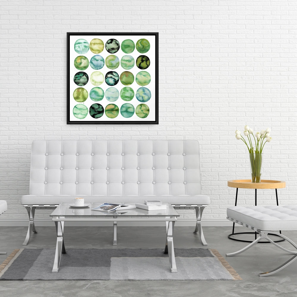 Toile encadrée minimaliste Cercles verts – Décoration de chambre à coucher