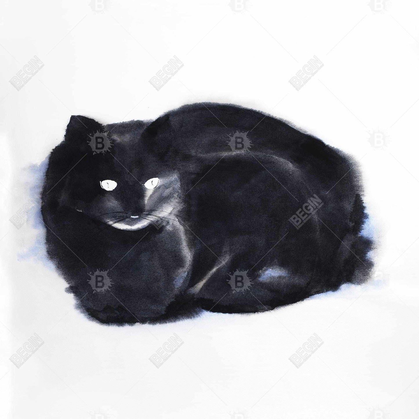 Chat aquarelle abstrait | Toile encadrée noire pour décoration intérieure
