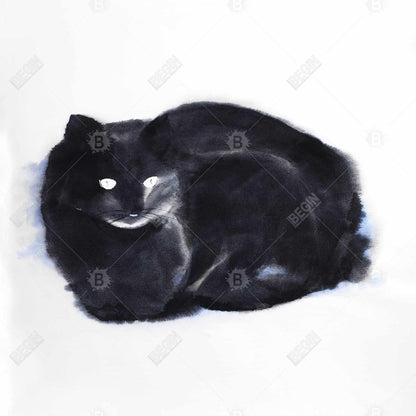 Chat aquarelle abstrait | Toile encadrée noire pour décoration intérieure
