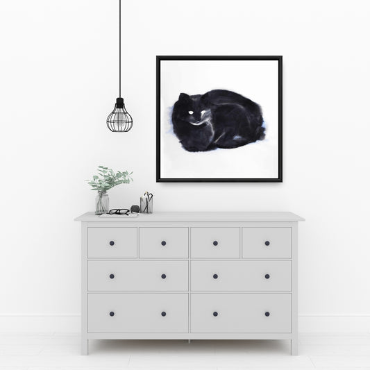Chat aquarelle abstrait | Toile encadrée noire pour décoration intérieure