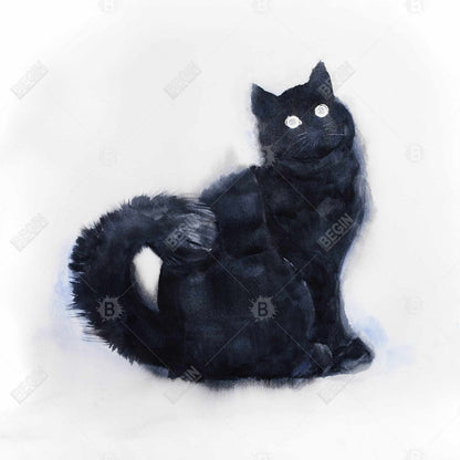 Toile encadrée « Chat noir et poilu » à l'aquarelle | Décoration d'intérieur