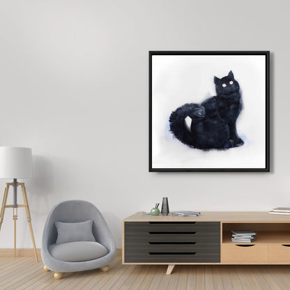 Toile encadrée « Chat noir et poilu » à l'aquarelle | Décoration d'intérieur