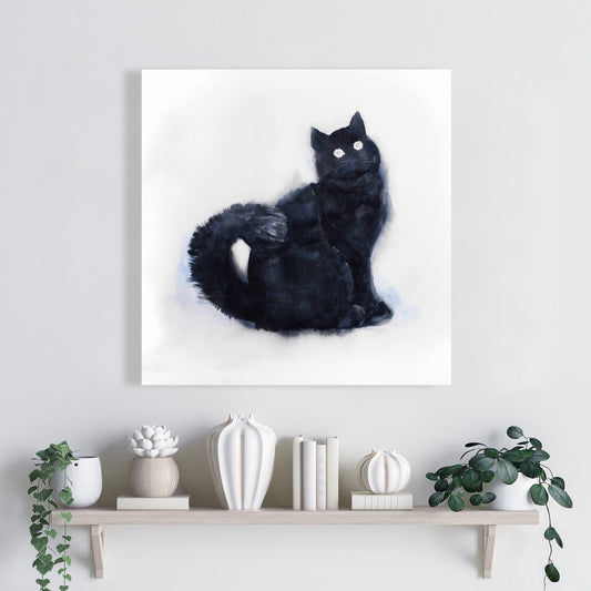 Furry Black Watercolor Cat Canvas - Home Decor for Pet Lovers