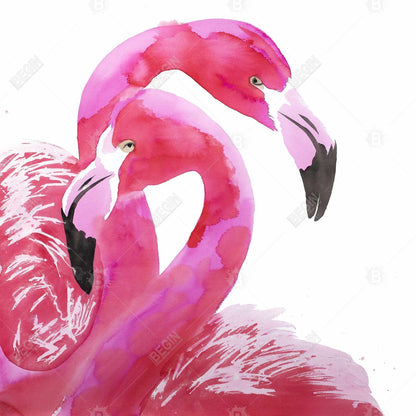 Aquarelle Flamingo Love - Toile encadrée avec oiseau rose