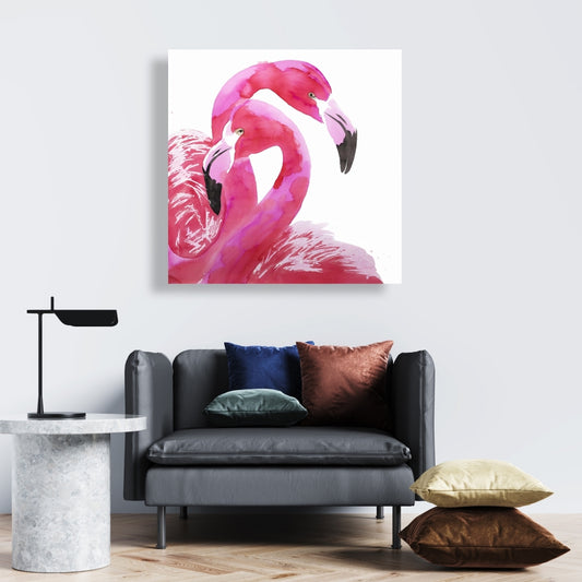 Watercolor Flamingo Love | Pink Canvas Home Decor Art