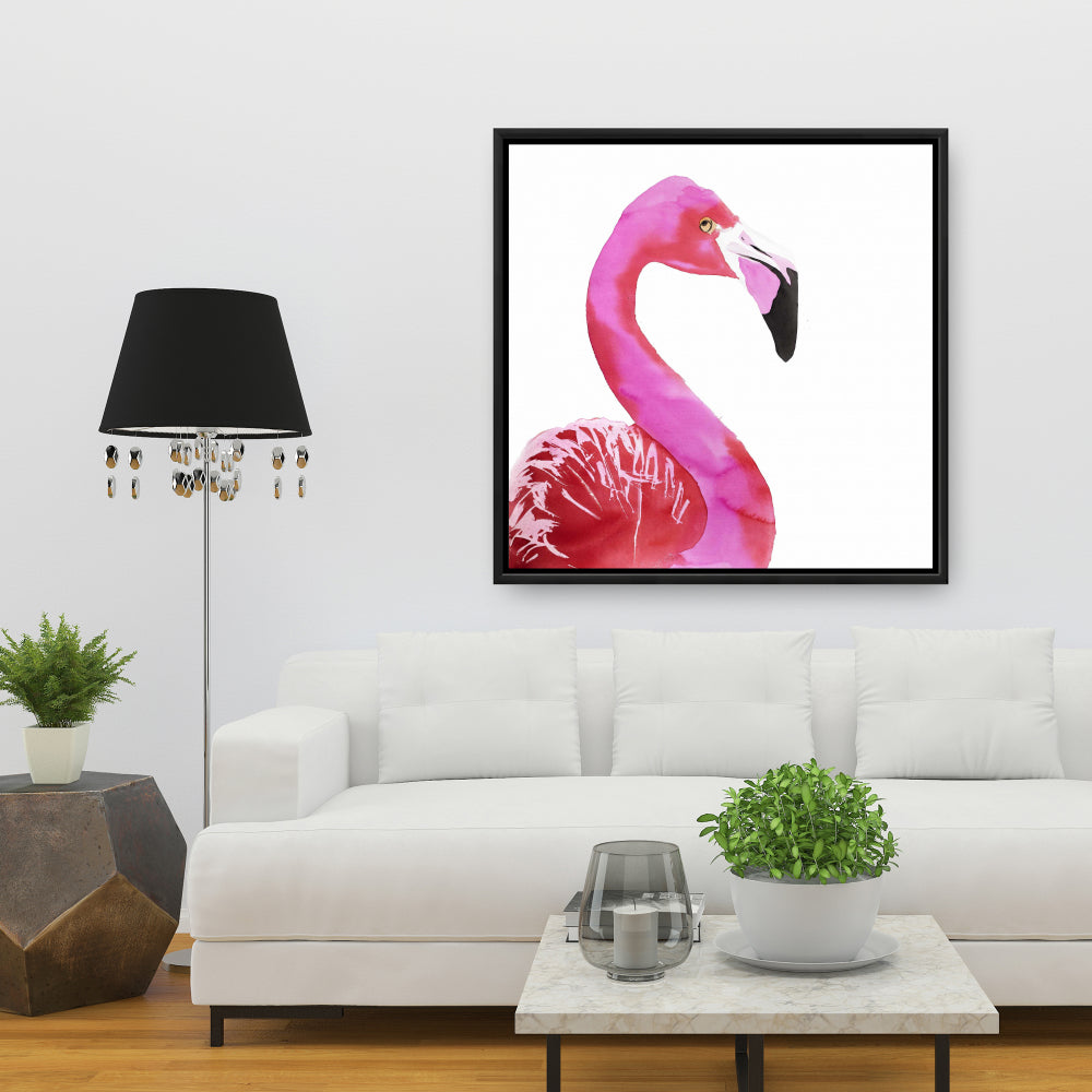 Watercolor Proud Flamingo Profile | Pink Framed Canvas Decor
