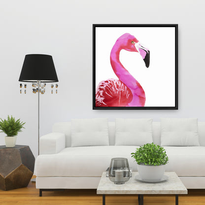 Watercolor Proud Flamingo Profile | Pink Framed Canvas Decor