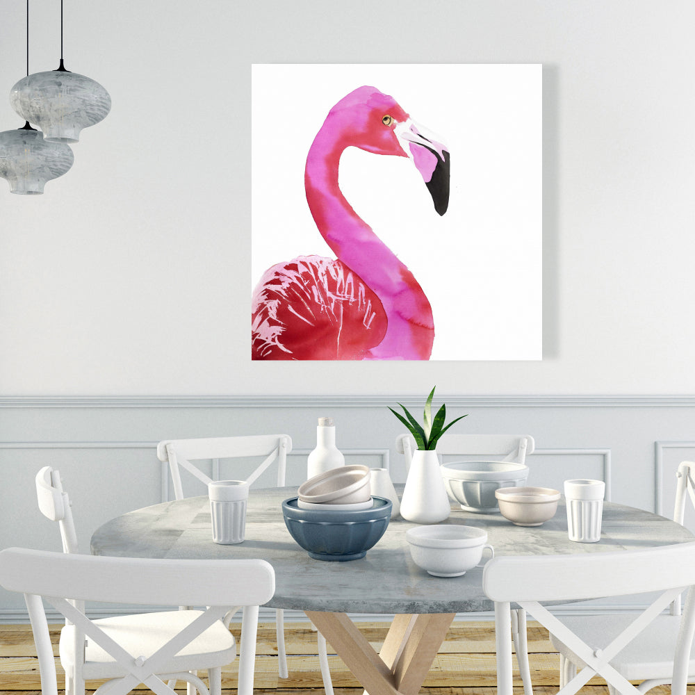 Watercolor Proud Flamingo Profile Canvas - Pink Bird Home Decor