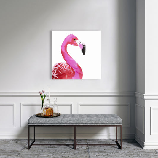 Watercolor Proud Flamingo Profile Canvas - Pink Bird Home Decor
