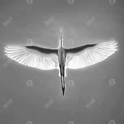 Grand héron bleu en vol – Décoration d'intérieur sur toile avec oiseau blanc