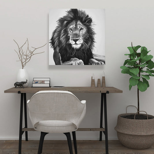 Lion King Monochrome Canvas | Feline Artwork for Home Decor