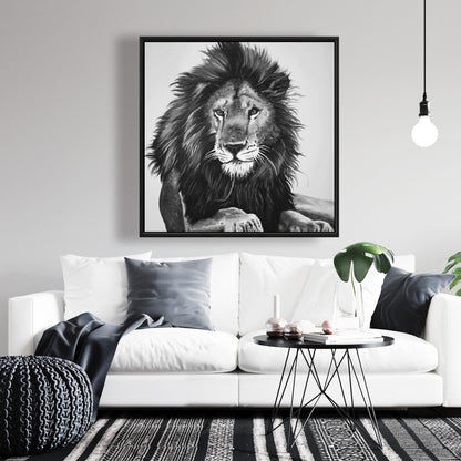 Toile encadrée Le Roi Lion - Cadre blanc - Décoration d'intérieur féline