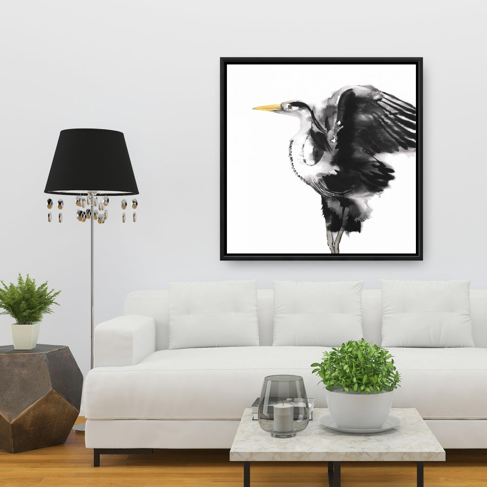 Modern Animals Heron Framed Canvas | Bird Home Decor Art