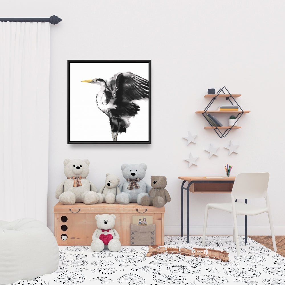 Modern Animals Heron Framed Canvas | Bird Home Decor Art