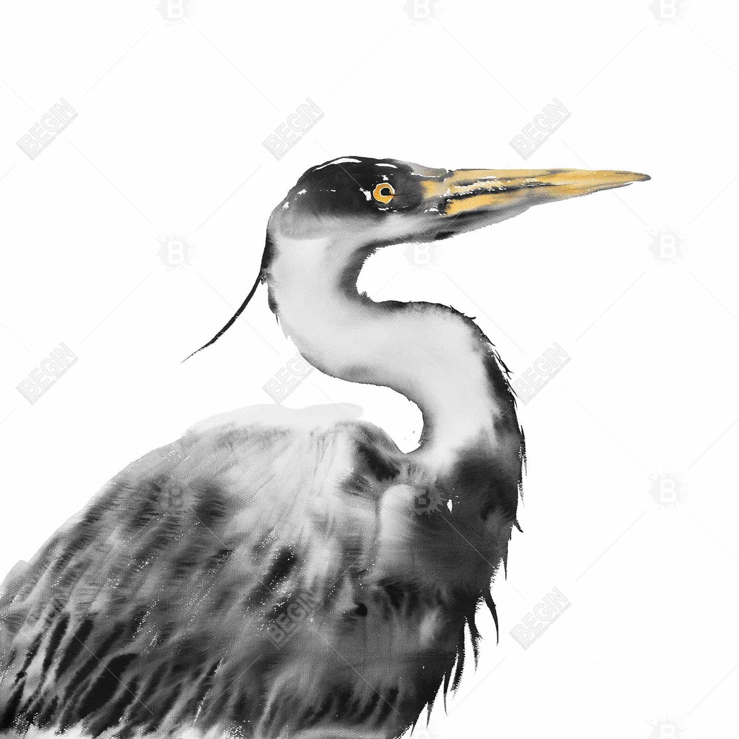 Gray Great Heron Monochrome Canvas - Elegant Home Decor