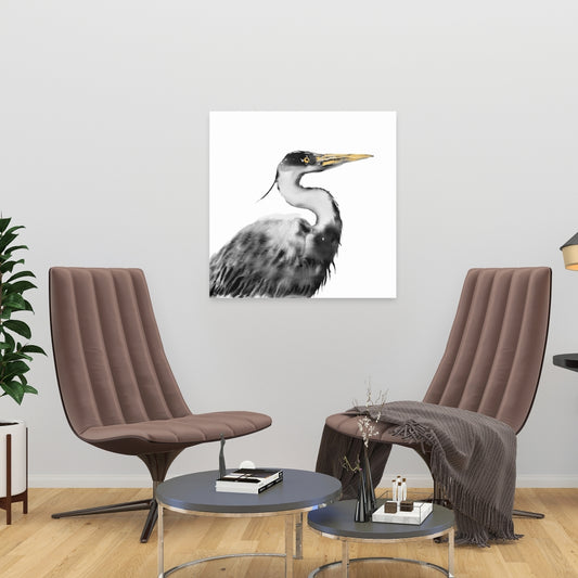 Gray Great Heron Monochrome Canvas - Elegant Home Decor