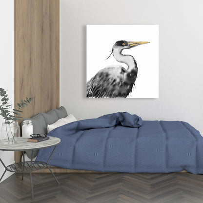 Gray Great Heron Monochrome Canvas - Elegant Home Decor