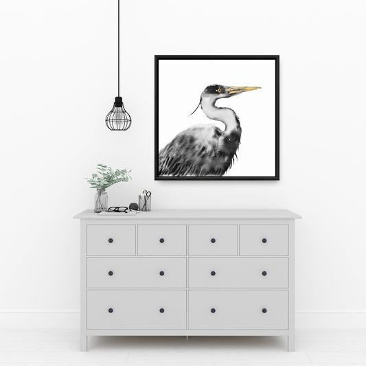 Toile monochrome Grand Héron | Décoration de chambre animalière