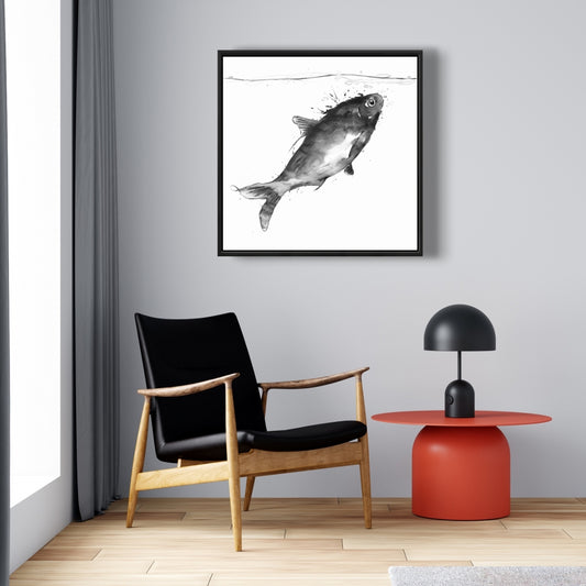 Toile encadrée « Joyeux poissons nageurs » – Décoration de chambre aquatique