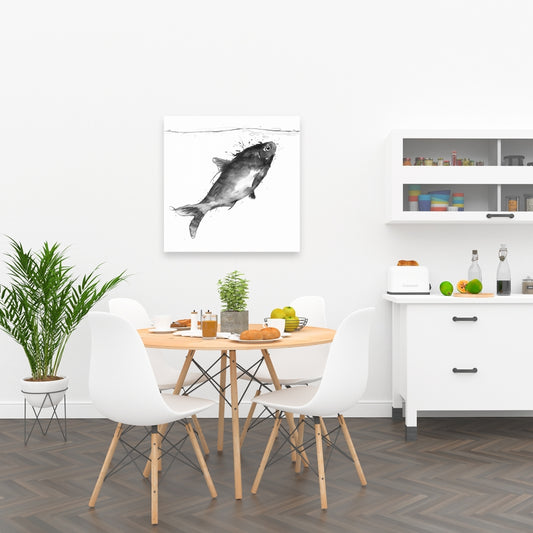 Happy Swimming Fish Gray Canvas | Aquatic Animals Home Decor