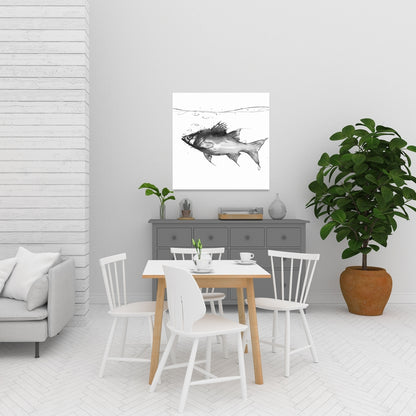 Swimming Fish Gray Canvas | Animals Bathroom Decor Wall Art