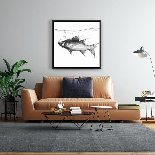 Swimming Fish Framed Canvas | Aquatic Animal Bathroom Decor