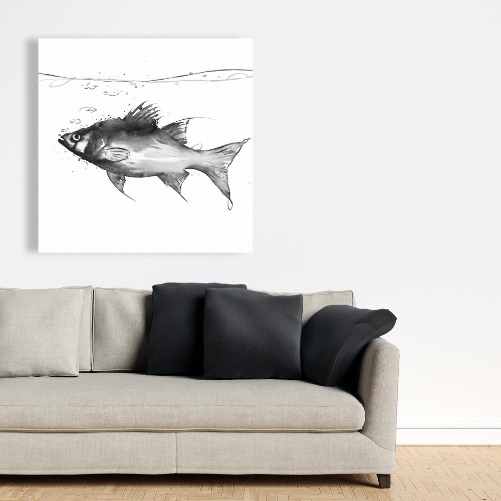 Swimming Fish Gray Canvas | Animals Bathroom Decor Wall Art