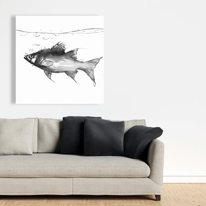 Swimming Fish Gray Canvas | Animals Bathroom Decor Wall Art