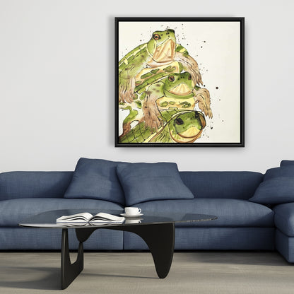 Toile « Trois tortues aquatiques » – Décoration d'intérieur encadrée verte