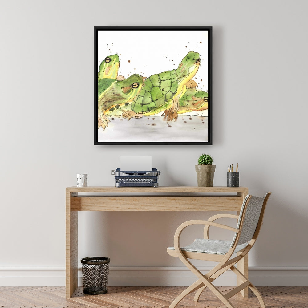 Toile encadrée Petites tortues aquatiques | Décoration animalière marron