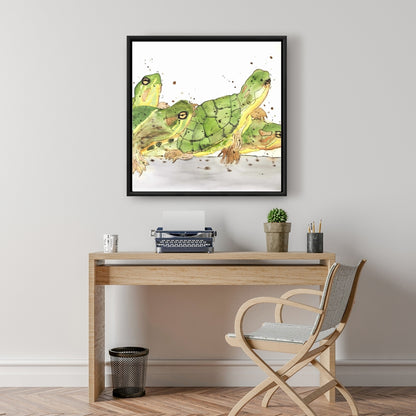 Toile encadrée Petites tortues aquatiques | Décoration animalière marron