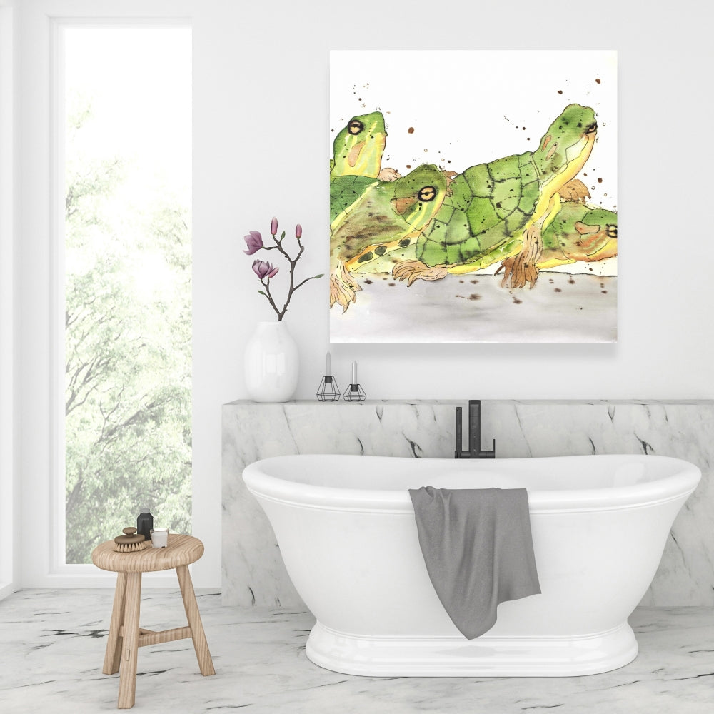 Small Aquatic Turtles Canvas | Brown Home Decor Art