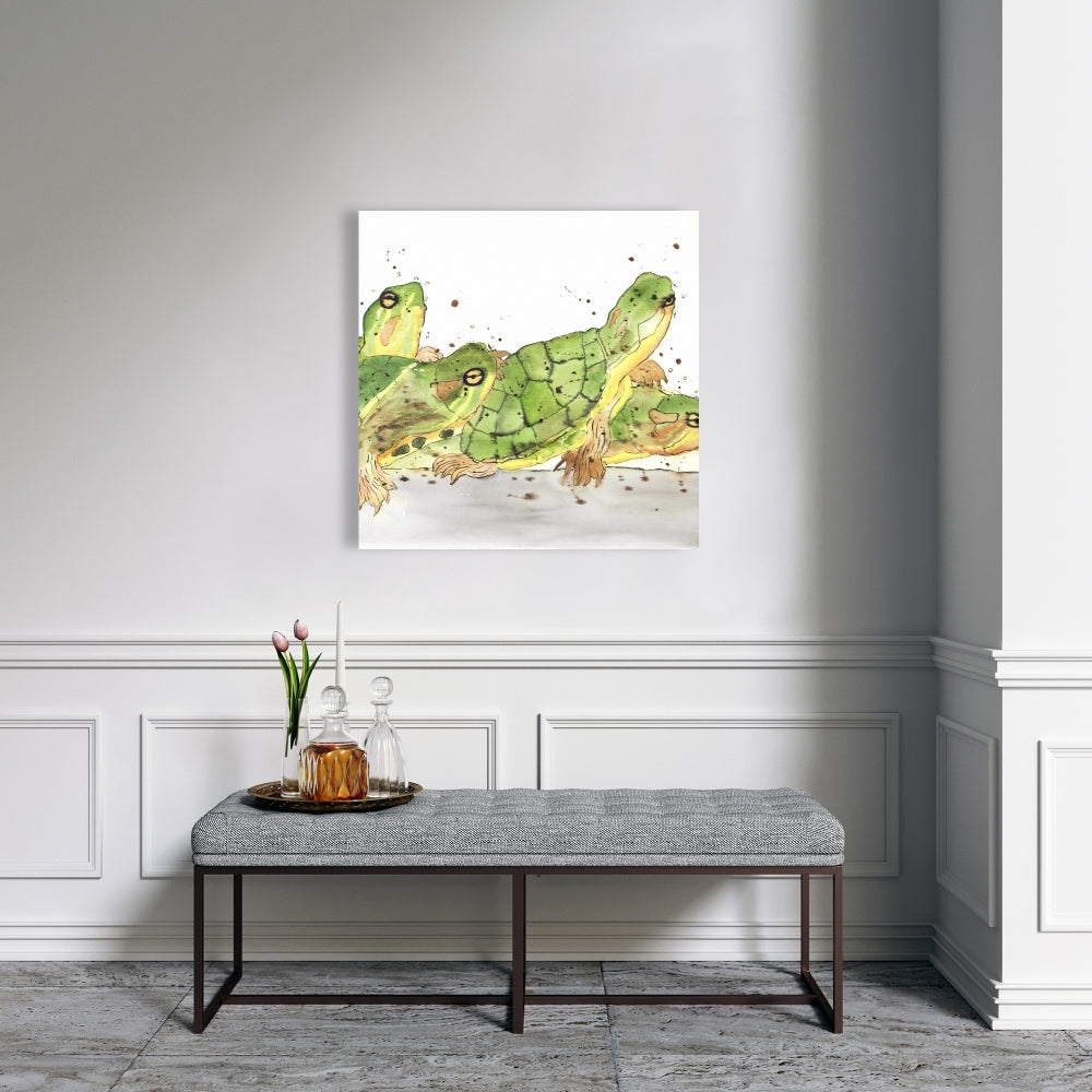 Small Aquatic Turtles Canvas | Brown Home Decor Art