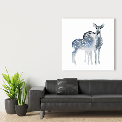 Blue Fawns Love Deer Canvas - Minimalist Bedroom Wall Art