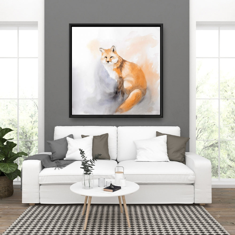 Rustic Watercolor Fox Canvas | Wildlife Framed Home Decor
