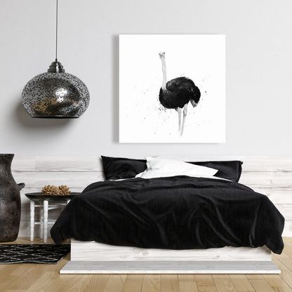 Ostrich Watercolor Canvas - Gray Bedroom Animal Art Decor