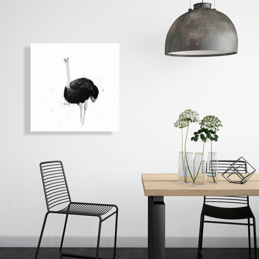 Ostrich Watercolor Canvas - Gray Bedroom Animal Art Decor